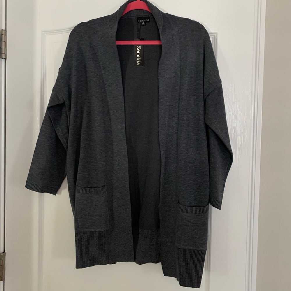 Gray cardigan sweater
